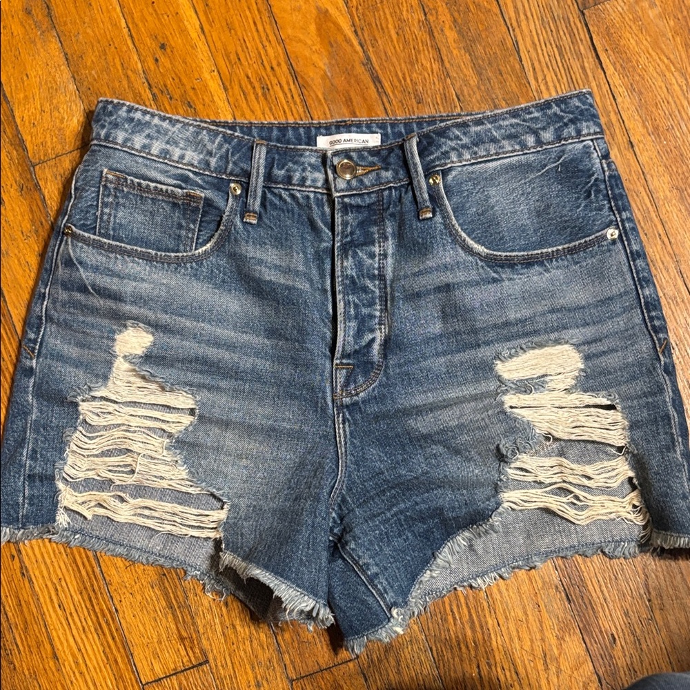Good American Distressed Blue Jean Shorts